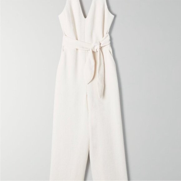 Aritzia Wilfred Ecoulement V-neck Jumpsuit Off White Wide Leg Size 4 - Picture 2 of 16